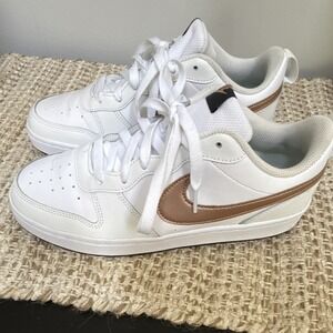 Nike Court Borough 2 Low Top Leather Sneakers White/Brown/Black Kids 7Y